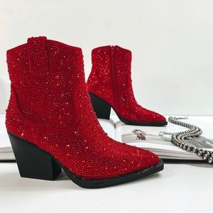 Very G | NWT Cherry Red 🍒 Rhinestone Cowgirl Boots size 9.5
